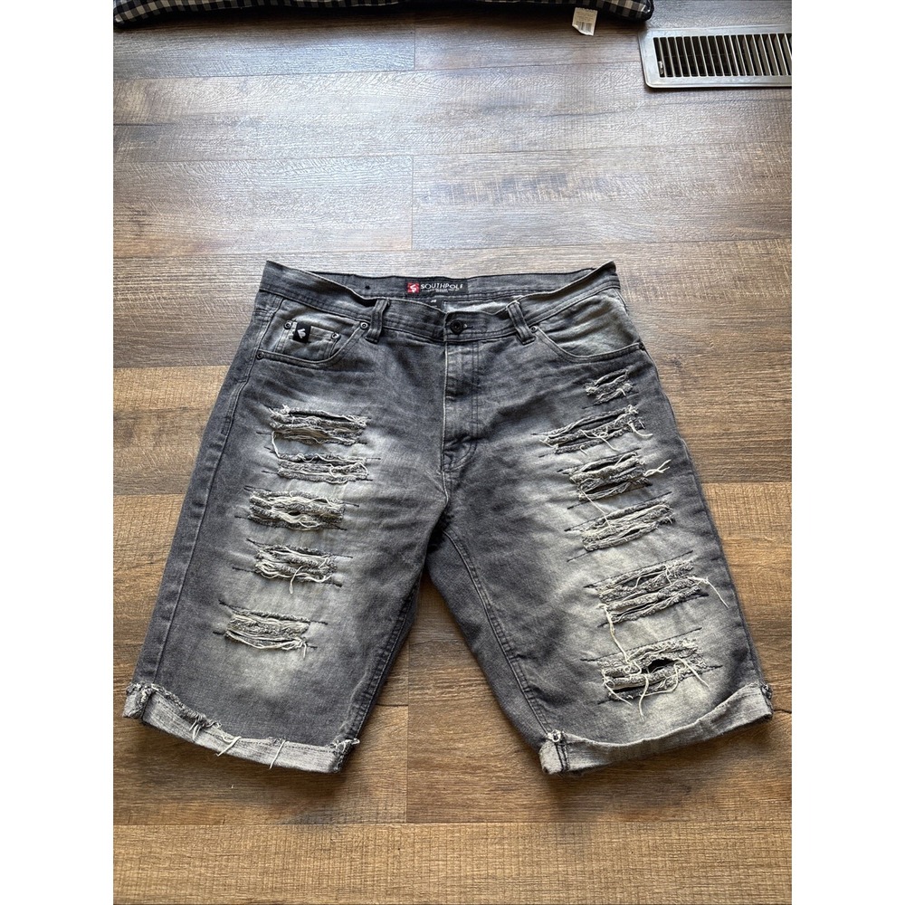 Vintage Southpole Shorts Jorts 38x12 Black Faded Baggy Hip Hop Y2K Skater Denim